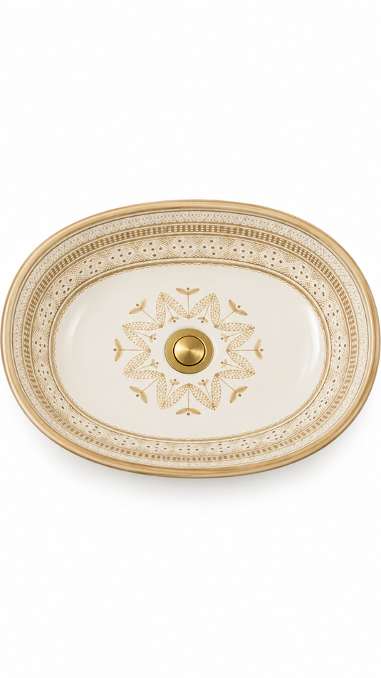 Sand Beige &amp; Cream Ornate Moroccan Ceramic Sink #027