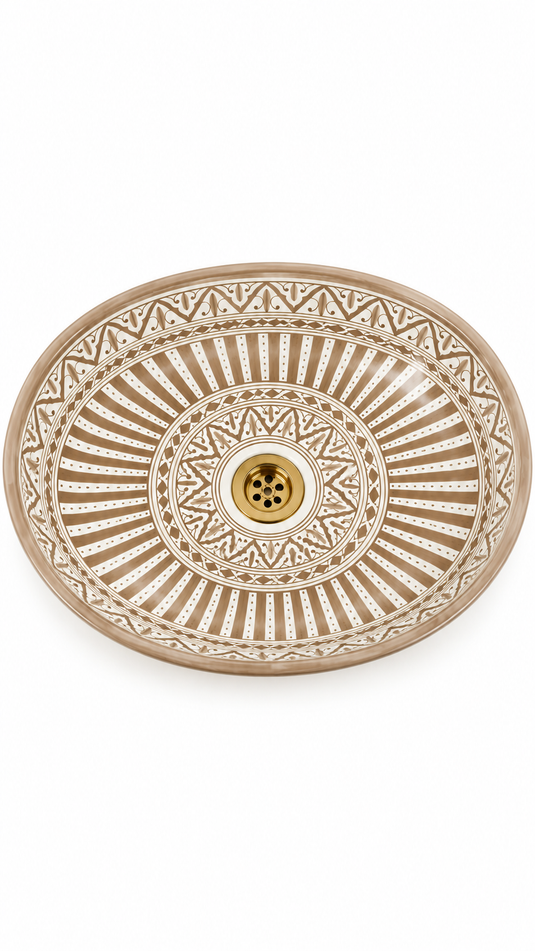 Taupe and Cream Ornate Moroccan Ceramic Sink #017