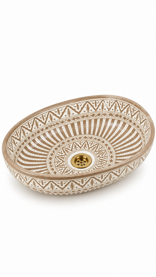 Taupe and Cream Ornate Moroccan Ceramic Sink #017