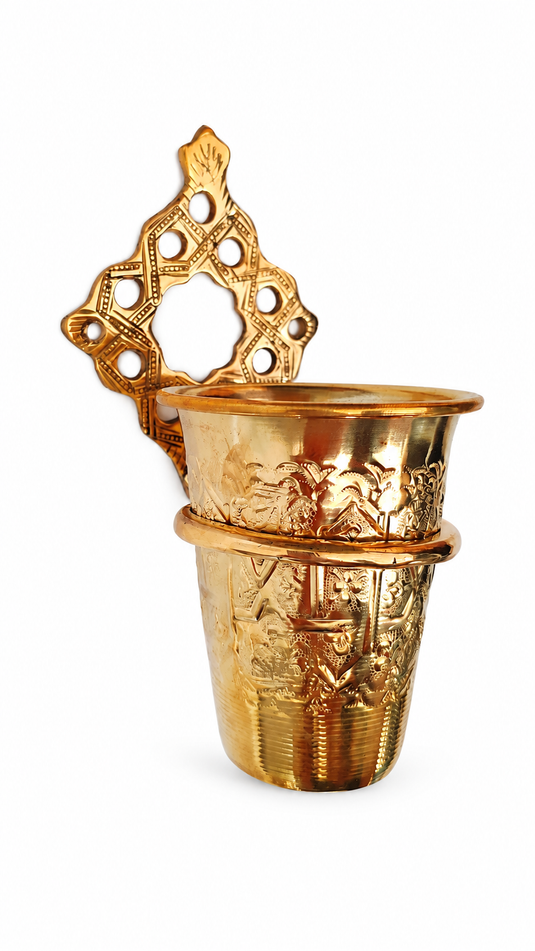 Moroccan Brass Bathroom Accessories Set of 6 – Engraved Towel Bar, Hooks, Soap Dish & Cup Holder