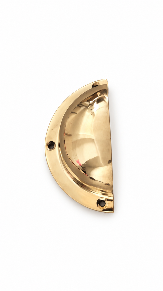 Half Moon Brass Cup Pull – Drawer & Cabinet Handle in Gold, Red Brass or Silver, Kitchen & Furniture Hardware
