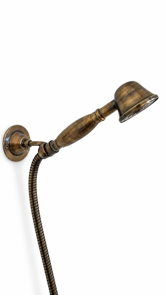 VintageLine Antique Brass Shower Set with Rainfall Head, Handheld Sprayer & Cross-Handle Wall Mixer