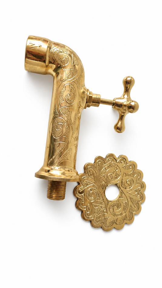Unlacquered Brass Wall-Mounted Faucet, Antique-Style Garden Tap & Water Spigot