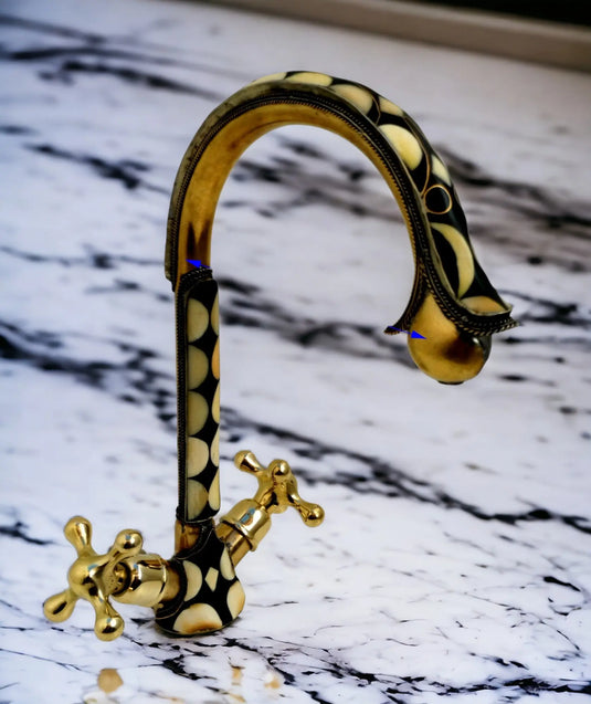 Unlacquered brass bathroom faucet with resin and bone accents #07 MoroccanSink