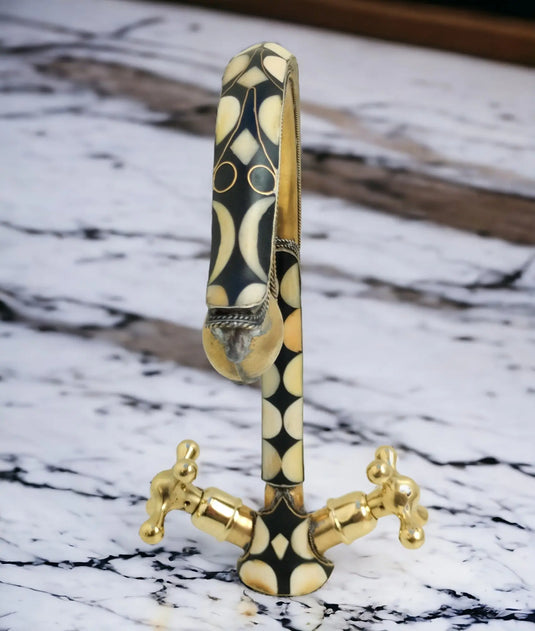 Unlacquered brass bathroom faucet with resin and bone accents #07 MoroccanSink