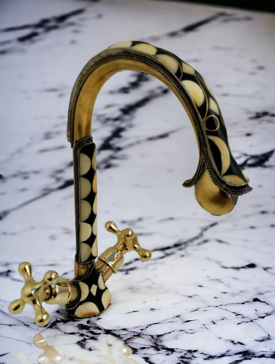 Unlacquered brass bathroom faucet with resin and bone accents #07 MoroccanSink