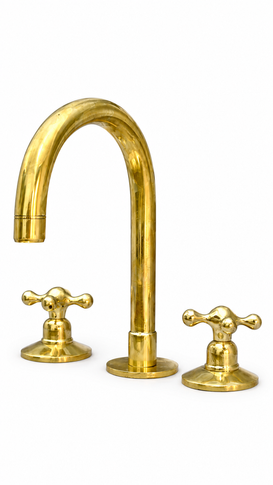 Three-Hole Deck-Mounted Brass Bathroom Vanity Faucet