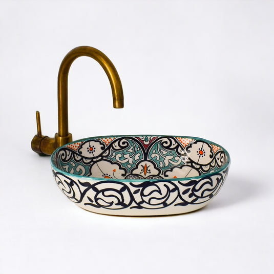 Hand-Painted Oval Bathroom Sink #014