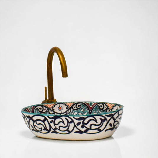 Hand-Painted Oval Bathroom Sink #014