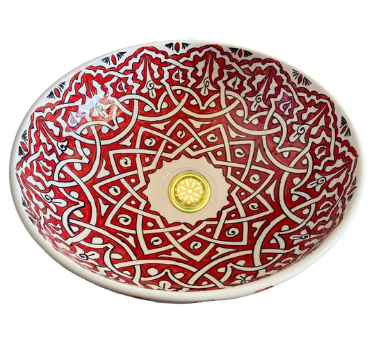 Red Hand Painted Bathroom & Kitchen Sink - Moroccan Sink