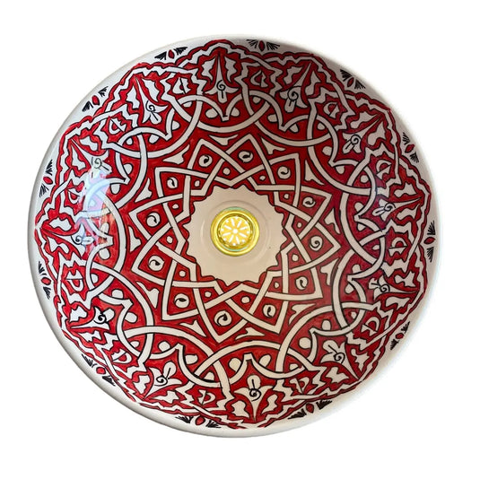 Red Hand Painted Bathroom & Kitchen Sink - Moroccan Sink