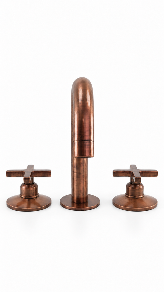 Three-Hole Deck-Mounted Copper Bathroom Vanity Faucet