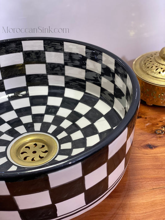 Checkered Ceramic sink With moroccan Style - Handmaded Sink - Moroccan Sink