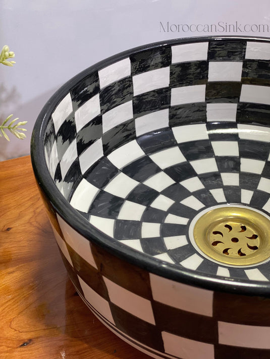 Checkered Ceramic sink With moroccan Style - Handmaded Sink - Moroccan Sink