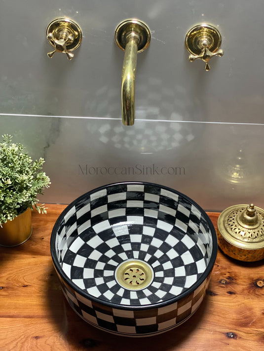 Checkered Ceramic sink With moroccan Style - Handmaded Sink - Moroccan Sink