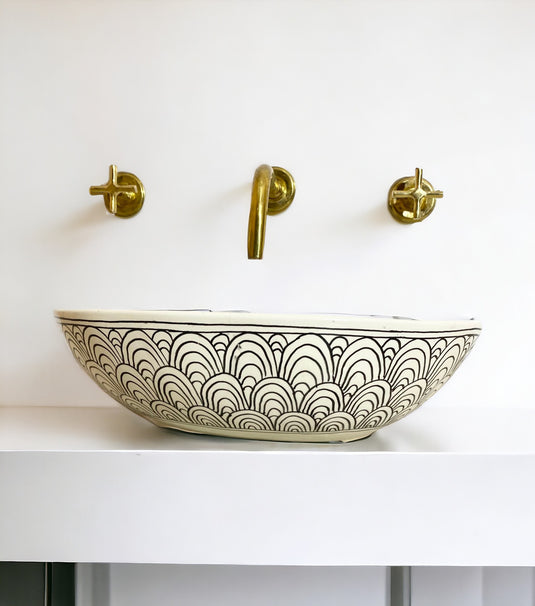 Hand-Painted Oval Bathroom Sink #004