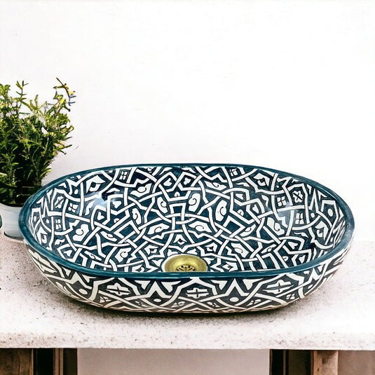 Hand-Painted Oval Bathroom Sink #010