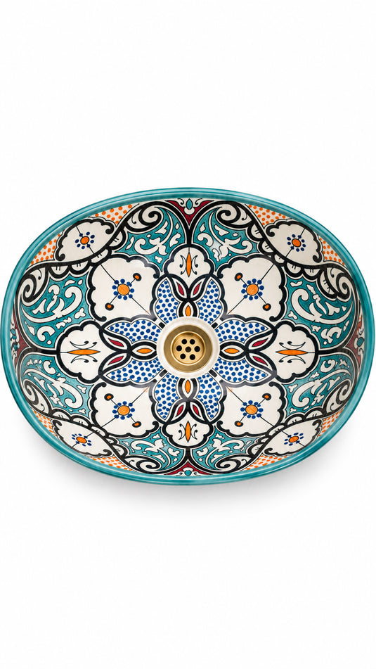 Turquoise and Multicolour Floral Moroccan Ceramic Sink #008