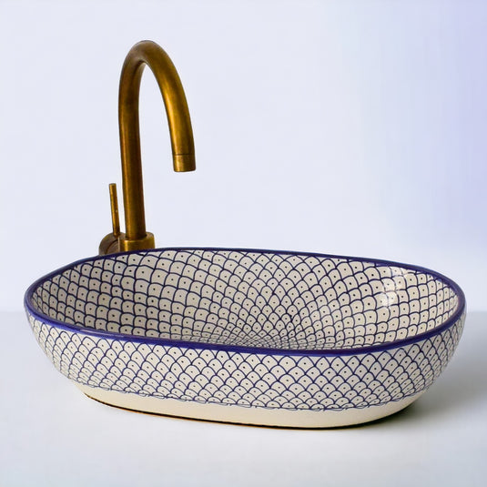 Hand-Painted Oval Bathroom Sink #015