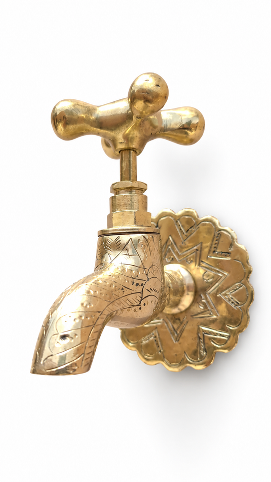 Handmade Engraved Moroccan Brass Faucet, Wall-Mounted Water Tap