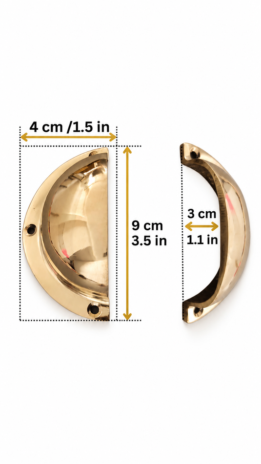 Half Moon Brass Cup Pull – Drawer & Cabinet Handle in Gold, Red Brass or Silver, Kitchen & Furniture Hardware