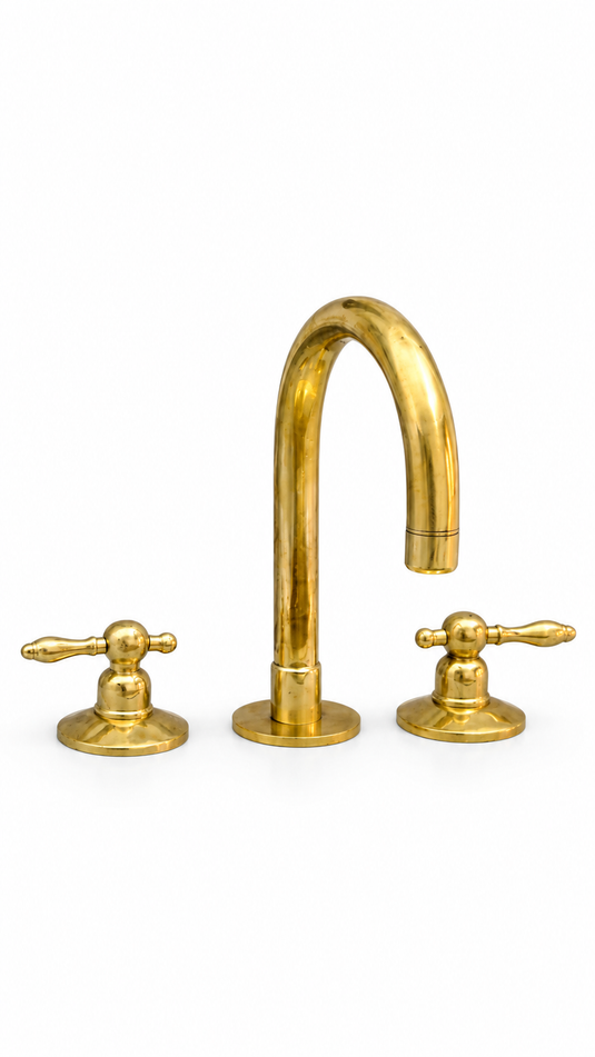 Three-Hole Deck-Mounted Brass Bathroom Vanity Faucet
