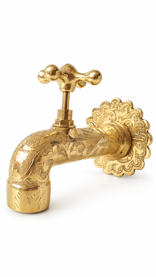 Unlacquered Brass Wall-Mounted Faucet, Antique-Style Garden Tap & Water Spigot